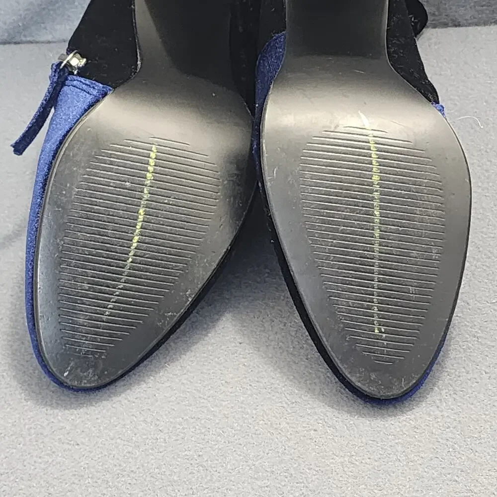 Steve Madden Womens Ankle Boots Booties 7.5 Edit Blue Velvet Side Zip 4" Heel - Picture 13 of 14